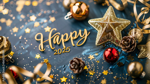 Wallpaper Mural copy space, modern luxury New Year Greeting Card, text " Happy 2025". Luxury new year greeting card with presents, baubles, glitters. Beautiful advertising banner for retail, high luxury stores. Greet Torontodigital.ca