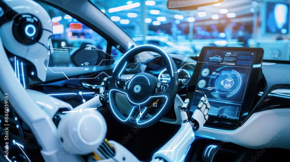 Robot Driving a Futuristic Car