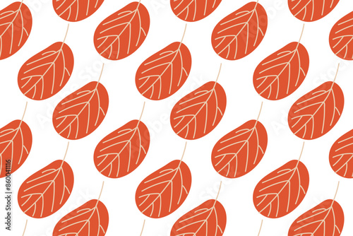 Seamless Autumnal Leaves pattern. Autumn sketch abstract leaves in Orange color. Vector illustration doodle style. Repeated Vector flat repeated background for wallpaper, wrapping, packing, textile