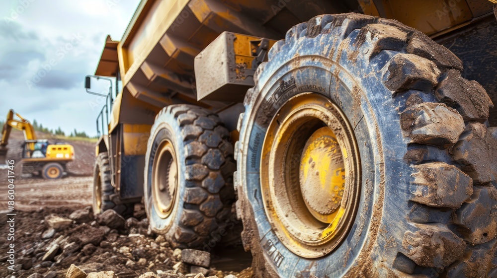 Close-Up of a Large Yellow Dump Truck Tire Close-Up of a Large Yellow Dump Truck Tire