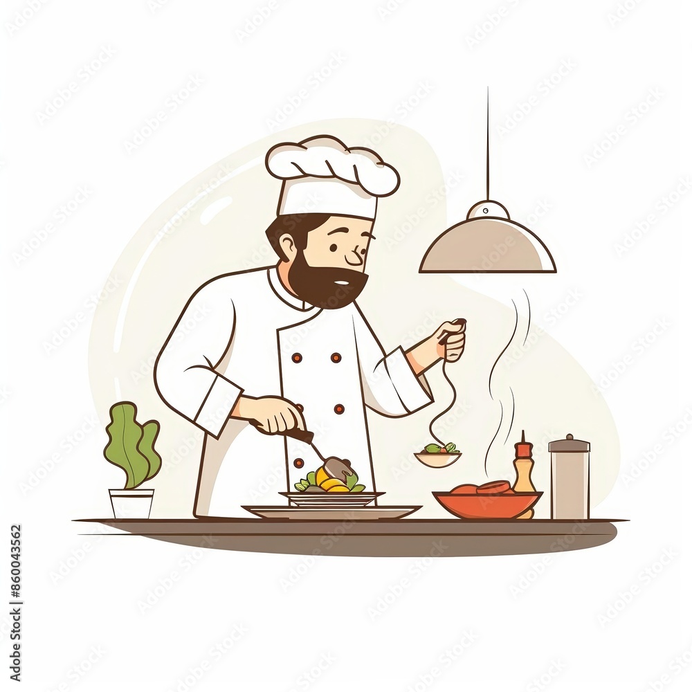 A cute cartoon Style ofA professional chef preparing a meal in a high-end restaurant A cute cartoon Style ofA professional chef preparing a meal in a high-end restaurant