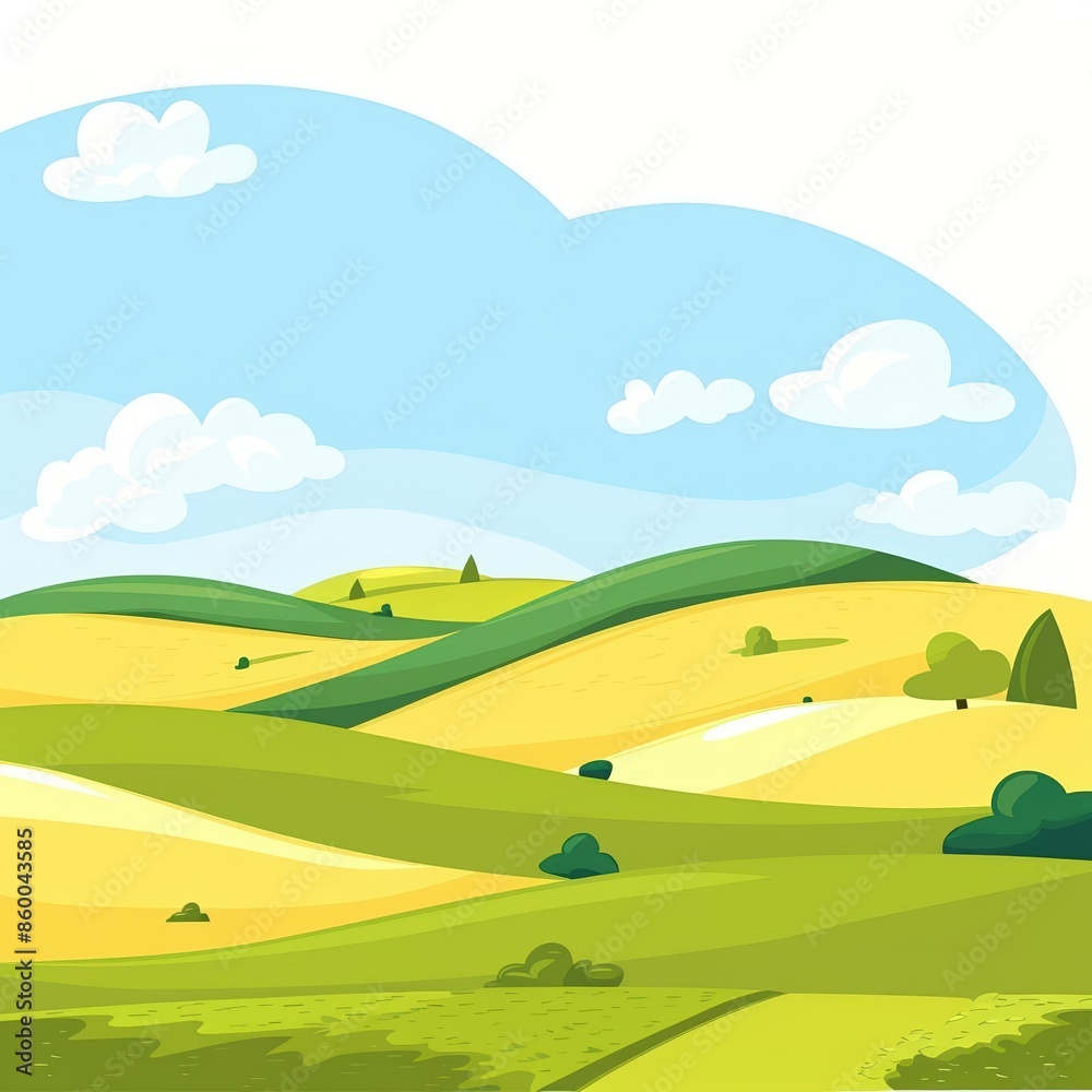 A cute cartoon Style ofA picturesque landscape with rolling hills and a clear blue sky A cute cartoon Style ofA picturesque landscape with rolling hills and a clear blue sky