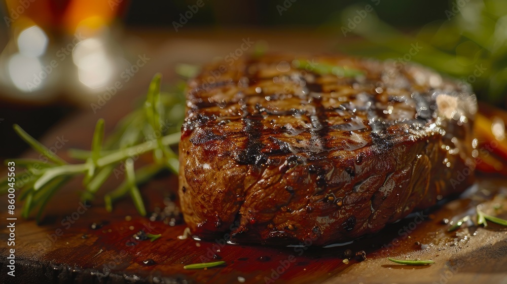 Sizzling steak cooked to perfection on a hot grill Sizzling steak cooked to perfection on a hot grill