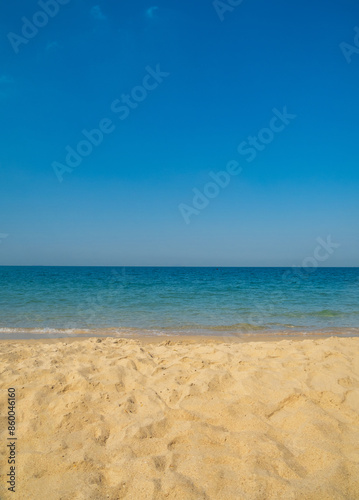 Beautiful horizon Landscape summer vertical front view point tropical sea beach white sand clean and blue sky background calm Nature ocean Beautiful  wave water travel at Sai Kaew Beach thailand