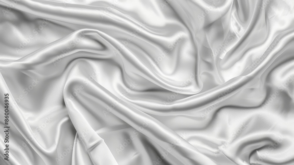 Obraz premium White and gray satin panoramic background with soft focus and natural blur, featuring silver silk fabric texture.