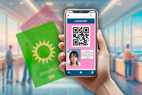 Generated image of e-passport showing on smartphone screen.
