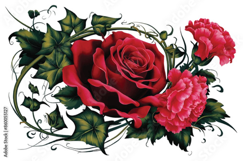 Closeup shot of a Colorful Red Rose flower png isolated on transparent background
