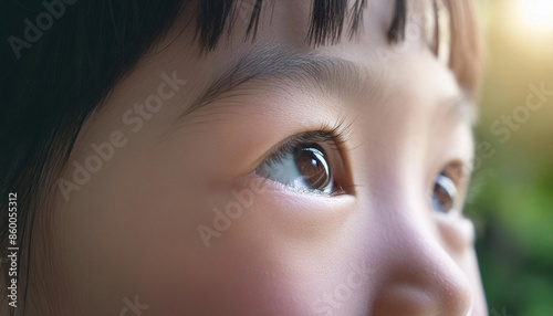子どものまなざしのクローズアップ。目だけ。