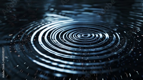 art of solid black background and iridescent ripples spreading across its surface forming concentric patterns.