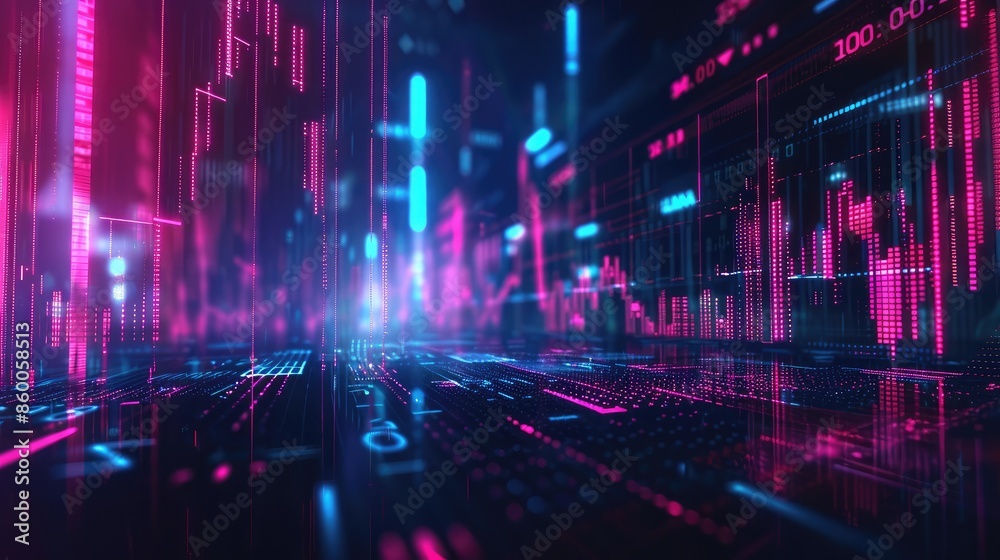 Fototapeta premium futuristic stock market graph with neon colors, representing advanced financial technology and analytics