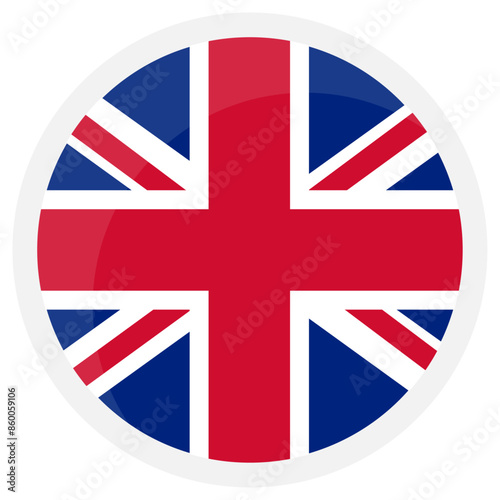The United Kingdom flag icon. Circle icon with highlight overlay on transparent background. Vector illustration, EPS10