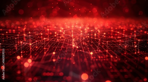 Abstract digital network grid with glowing red lights, representing data and technology concepts in a futuristic background.