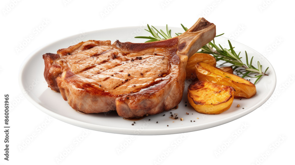Beef steak served in plate on white isolated on clear png background and transparent background. food drink and dessert concept for cafe and restaurent, AI generative. Beef steak served in plate on white isolated on clear png background and transparent background. food drink and dessert concept for cafe and restaurent, AI generative.