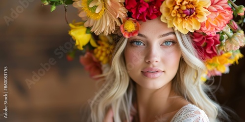 Elegant Bride Wears Floral Wreath at Stylish Wedding © BG_Illustrations