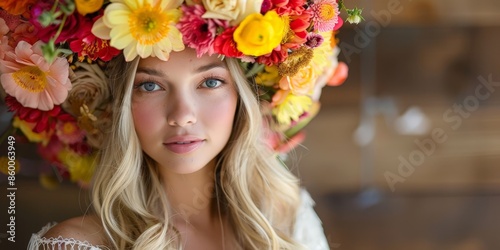 Elegant Bride Wears Floral Wreath at Stylish Wedding © BG_Illustrations