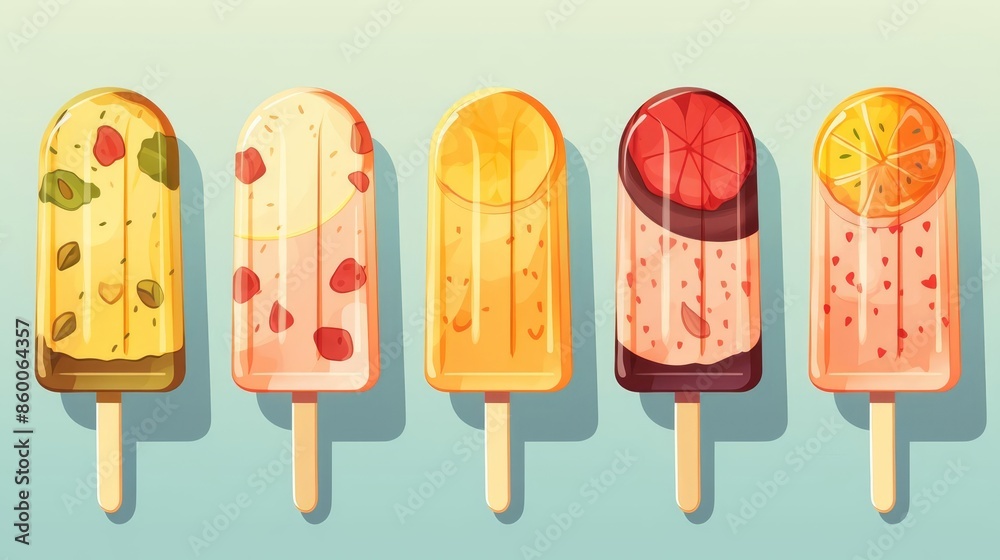 Refreshing popsicles flat design front view summer dessert theme animation Analogous Color Scheme Refreshing popsicles flat design front view summer dessert theme animation Analogous Color Scheme