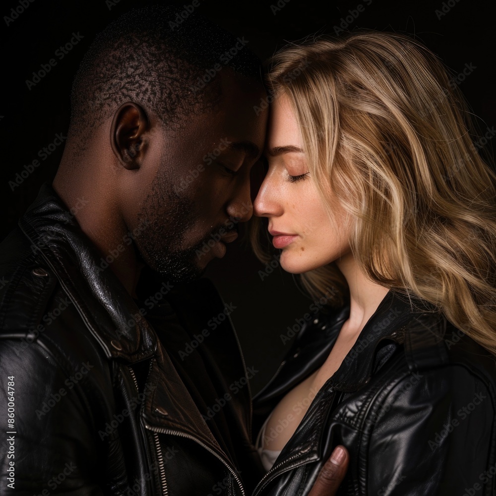 A man and a woman standing closely, looking at each other A man and a woman standing closely, looking at each other