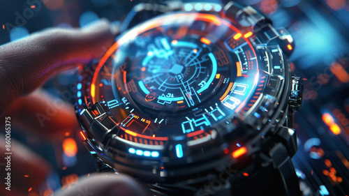 Wallpaper Mural The latest smartwatch with holographic interface, stylish high quality advertising, close-up. modern technology. hitech style Torontodigital.ca