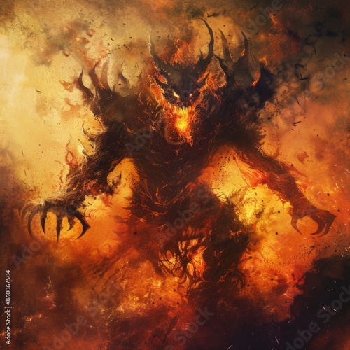 A demon-like figure amidst flames and heat