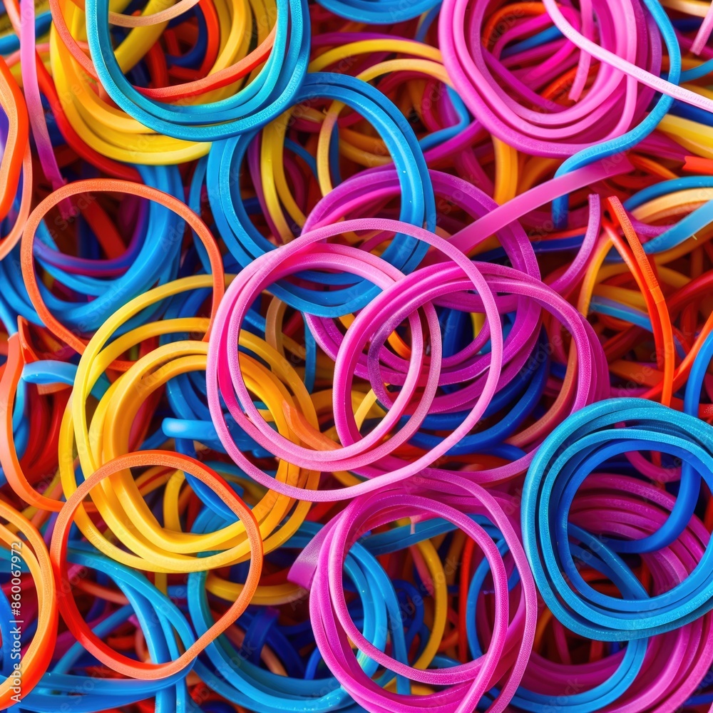 A large collection of colorful rubber bands, ideal for crafting or organizing A large collection of colorful rubber bands, ideal for crafting or organizing