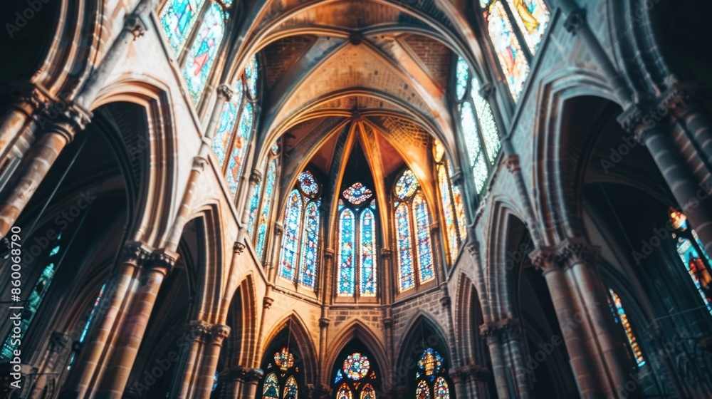 A View of Stained Glass Windows in an Ancient Cathedral A View of Stained Glass Windows in an Ancient Cathedral