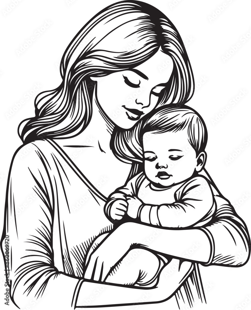Unconditional Love: Mother & Child Outline. Vector Illustration Unconditional Love: Mother & Child Outline. Vector Illustration