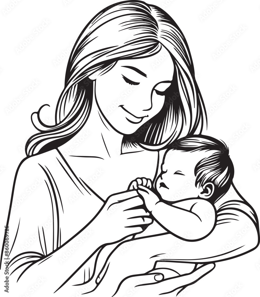 Unconditional Love: Mother & Child Outline. Vector Illustration Unconditional Love: Mother & Child Outline. Vector Illustration