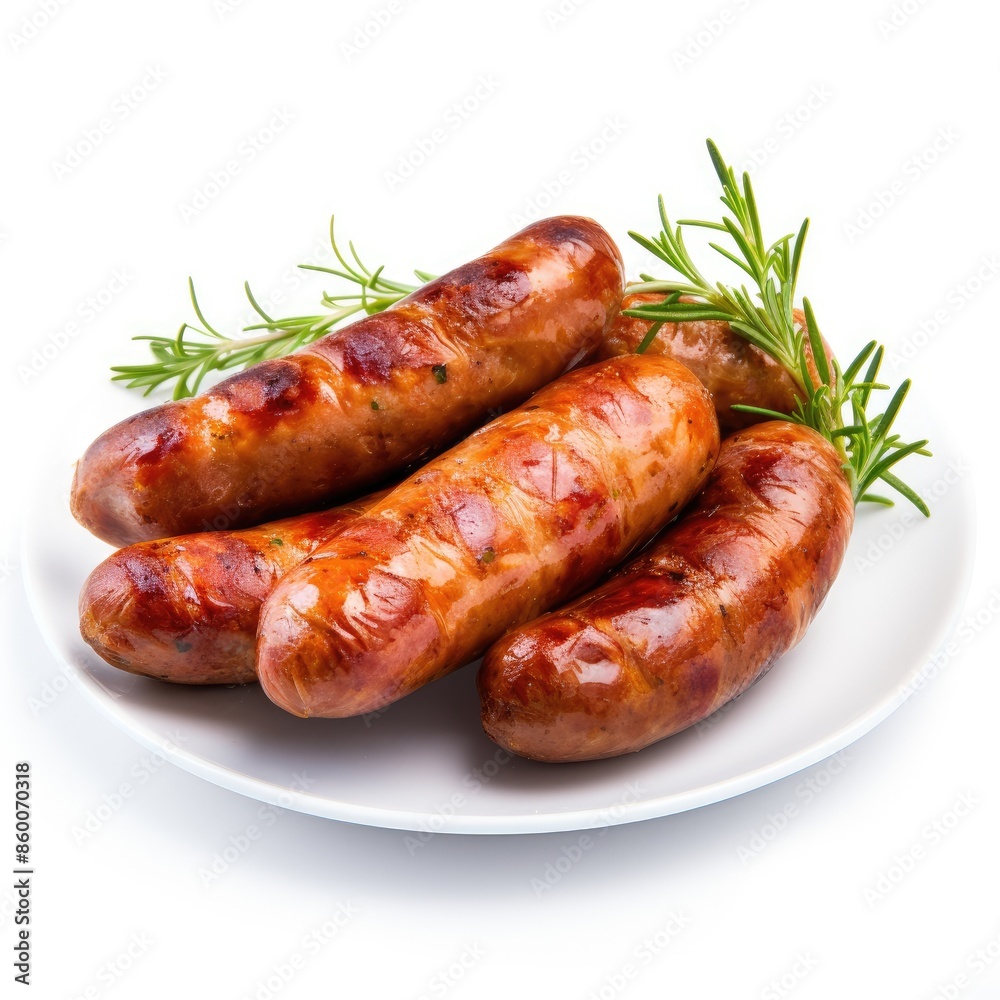 Succulent Sausage Links Cooked To Perfection On White Plate Succulent Sausage Links Cooked To Perfection On White Plate