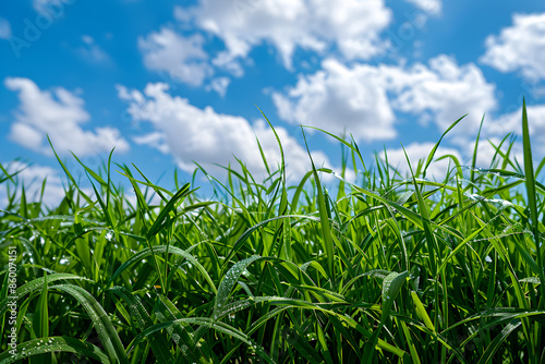 Radiant Zoysia Grass Basking under the Tranquil Summer Sky photo