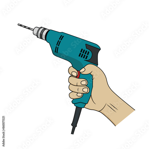 Hand holding drilling machine. vector illustration