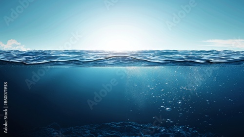 Underwater View of Ocean Surface With Sunlight and Bubbles Background © PLATİNUM