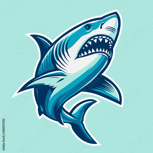 fierce shark in aqua blue background in flat vector illustration style good for sticker, t-shirt print and animation graphics