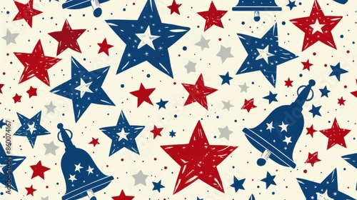 Wallpaper Mural Patriotic Memorial Day background pattern with stars and liberty bells. Torontodigital.ca