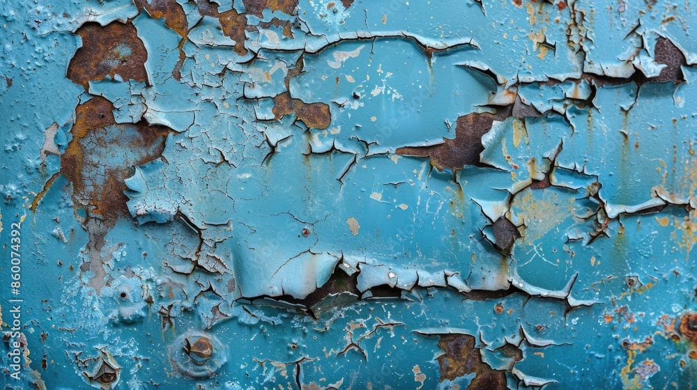 Damaged blue paint on old scratched metal Damaged blue paint on old scratched metal