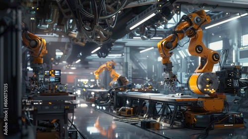 Robot factory of the future.generative ai