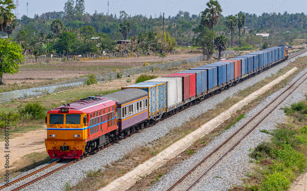 freight Container train num 777 at Phetchaburi, Thailand freight Container train num 777 at Phetchaburi, Thailand
