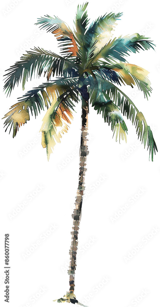 Fototapeta premium Watercolour palm tree in elevation cutout