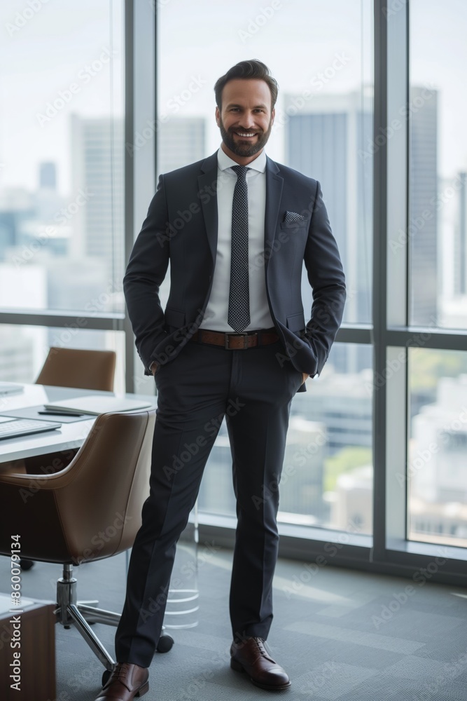 A fashionable businessman stands confidently in front of a skyscraper, exuding success and professionalism. A fashionable businessman stands confidently in front of a skyscraper, exuding success and professionalism.