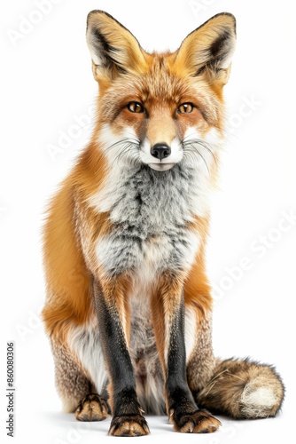 Close-Up Portrait of a Red Fox with White Background Highlighting Its Vibrant Fur and Intense Gaze © AIPhoto