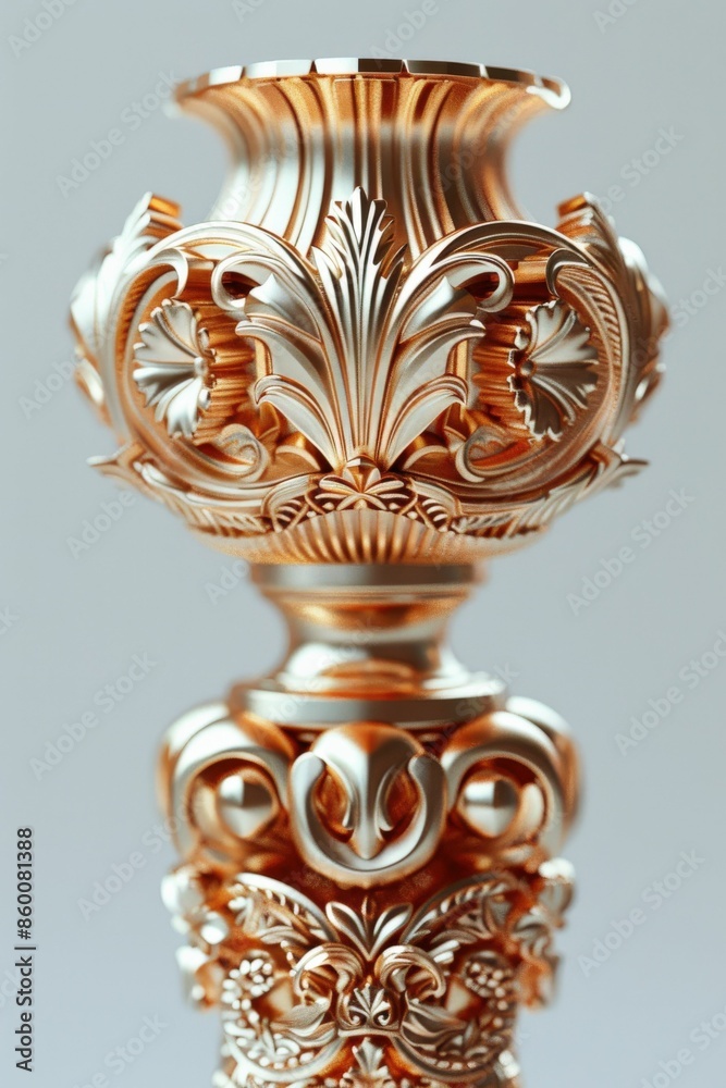 Fototapeta premium Ornate Gold Vase with Intricate Floral Patterns on a Light Background