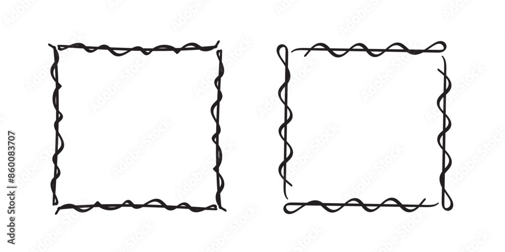 Square doodle frames,hand-drawn monograms.Edgings and cadres with simple sketchy design elements.Isolated. Vector illustration. Square doodle frames,hand-drawn monograms.Edgings and cadres with simple sketchy design elements.Isolated. Vector illustration.