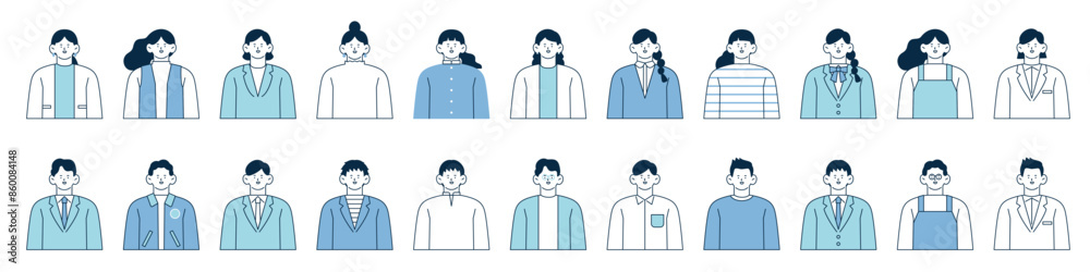 笑顔の男女の上半身イラストセット 笑顔の男女の上半身イラストセット