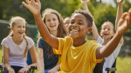 Celebrating Diversity Happy African American Boy in Wheelchair with Friends