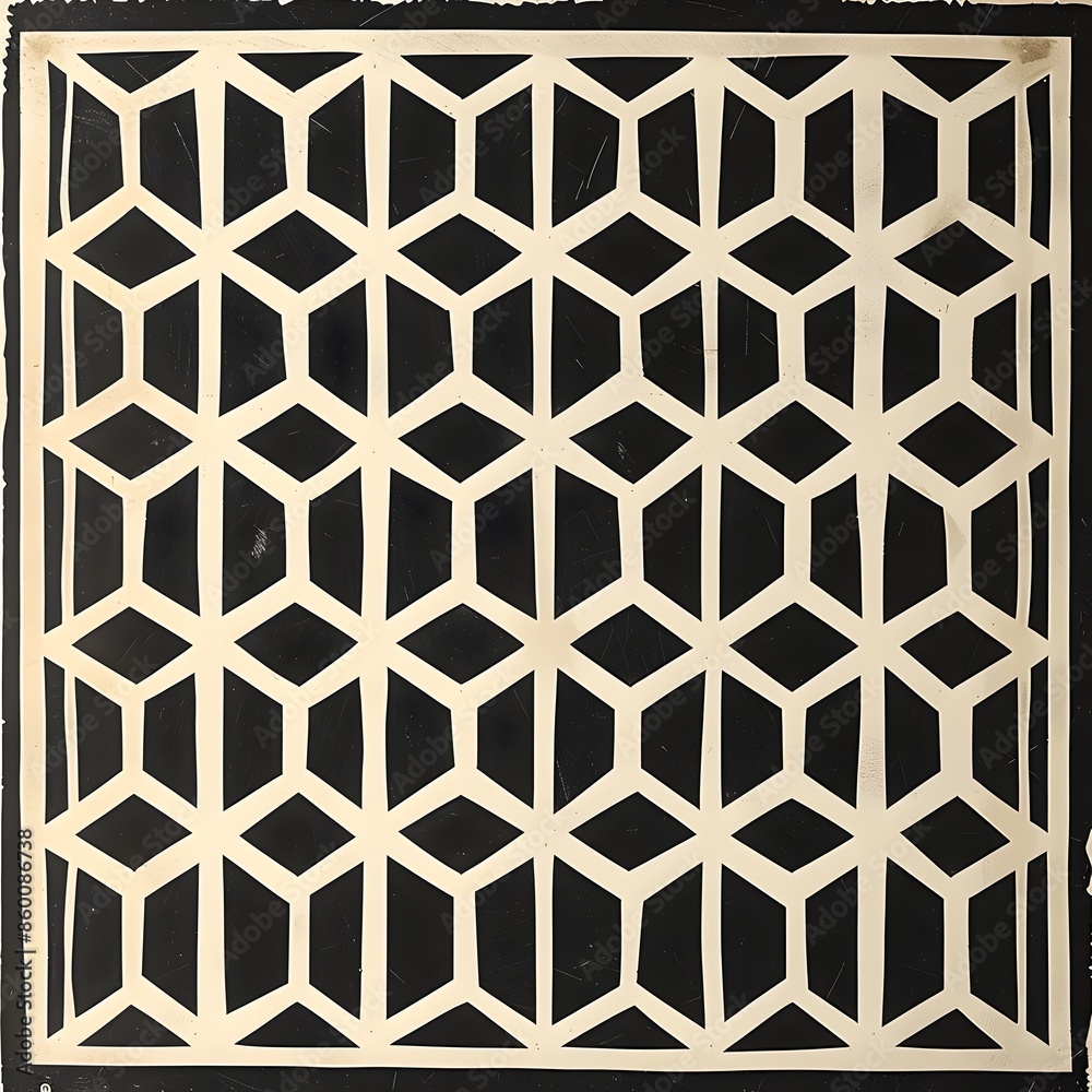 Monochromatic Minimalist Linocut Print Exploring Repetitive Geometric Pattern and Rhythmic Monochromatic Minimalist Linocut Print Exploring Repetitive Geometric Pattern and Rhythmic