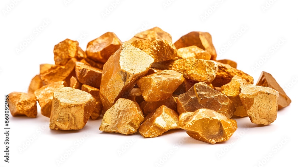 A pile of gleaming gold nuggets, each uniquely shaped and reflecting light beautifully, set against a white background. A pile of gleaming gold nuggets, each uniquely shaped and reflecting light beautifully, set against a white background.