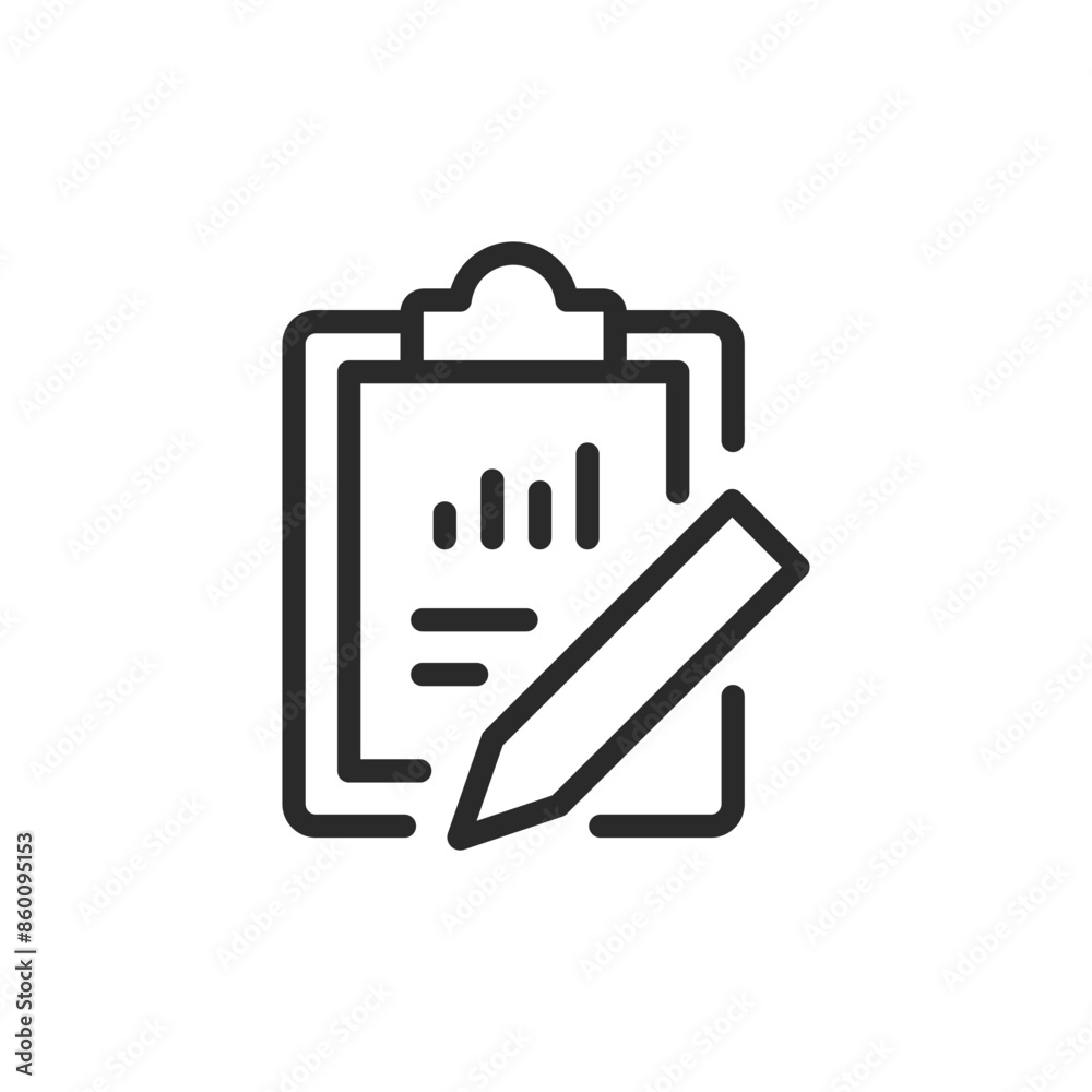 Report with pencil, linear style icon. Clipboard with charts and a pencil. Editable stroke width Report with pencil, linear style icon. Clipboard with charts and a pencil. Editable stroke width