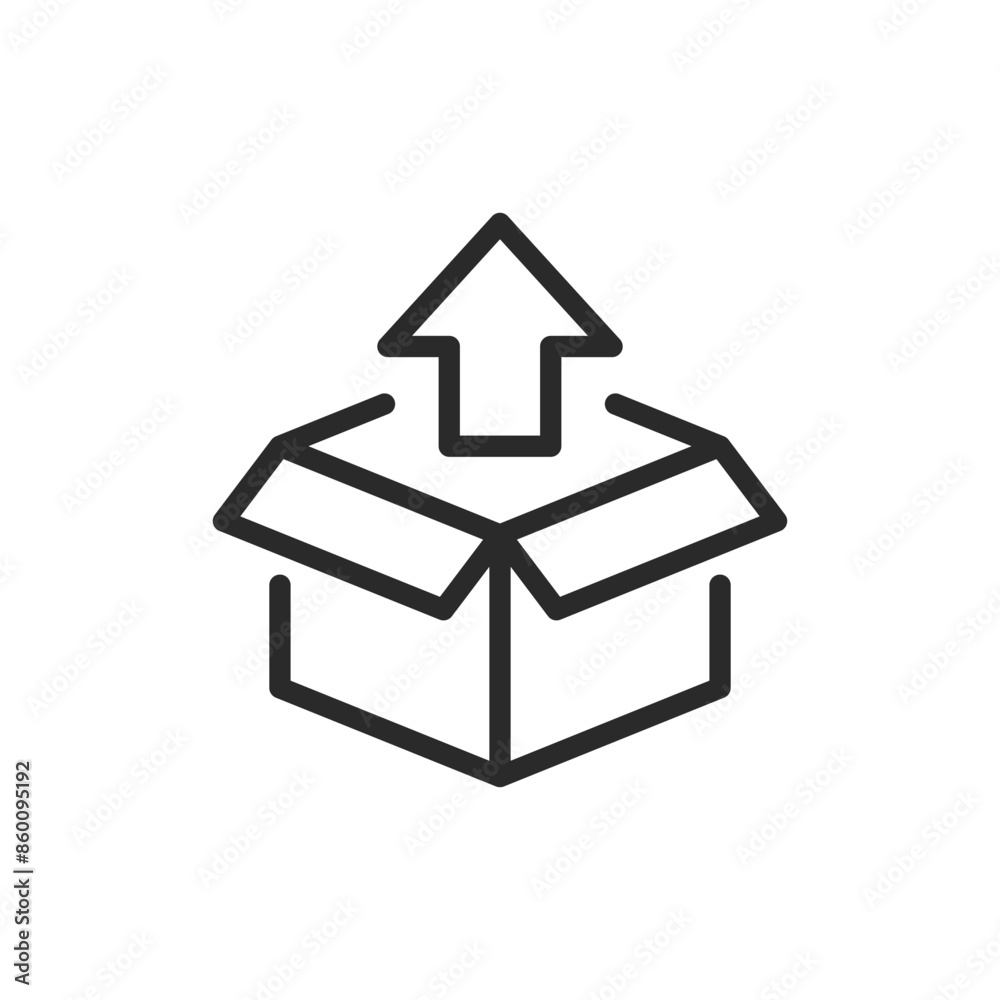 Open box with upward arrow, linear style icon. Box with an arrow pointing upwards, content being taken out. Editable stroke width. Open box with upward arrow, linear style icon. Box with an arrow pointing upwards, content being taken out. Editable stroke width.
