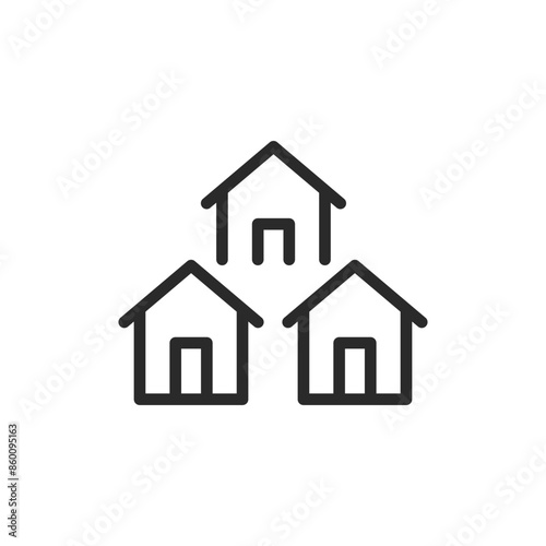 Residential community, linear style icon. Private houses. Editable stroke width