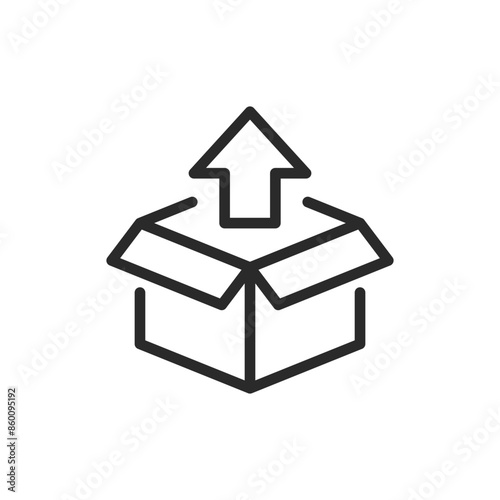 Open box with upward arrow, linear style icon. Box with an arrow pointing upwards, content being taken out. Editable stroke width.