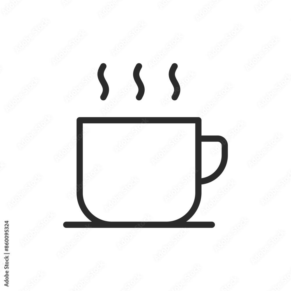 Hot coffee, linear style icon. Steaming coffee cup on a saucer. Editable stroke width Hot coffee, linear style icon. Steaming coffee cup on a saucer. Editable stroke width